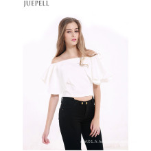 Été Européen et Américain Été Halter Court Paragraphe Sexy Sans Bretelles Volants Col Court Manches Courtes T-Shirt Blouse